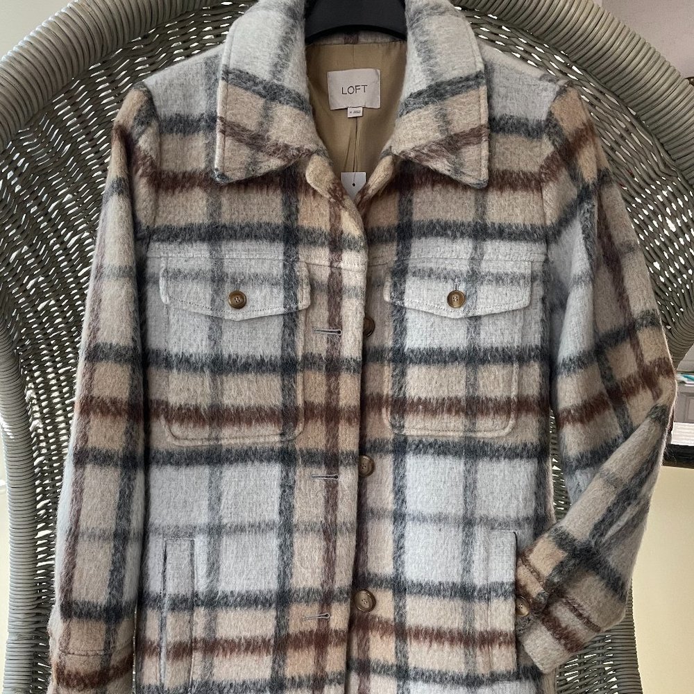 Loft Long Plaid Shirt Coat M
